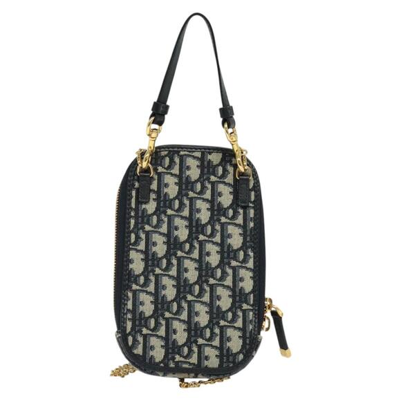 DIOR Oblique Trotter Canvas Phone Shoulder Bag Navy Gold - Picture 3 of 13
